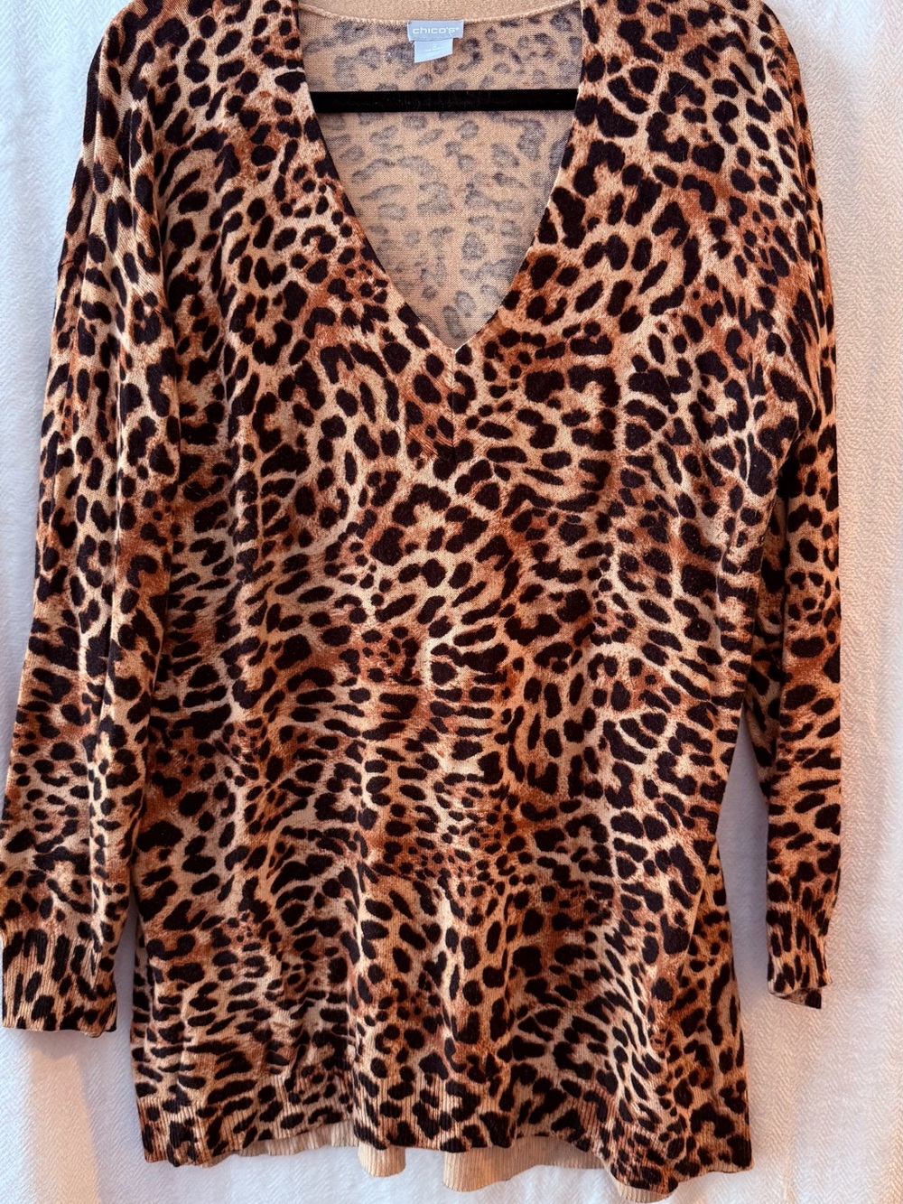 Chico's Leopard Print V-Neck Sweater - Brown & Black